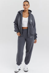 Mirage Slate Cotton Fleece-Back Zip Through Hoodie