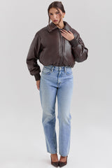 Sante Dark Brown Vegan Leather Bomber Jacket