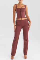 Mistress Rocks Coffee Lace Up Trousers - SALE