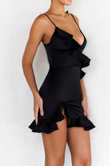 Mistress Rocks Black Strappy Ruffle Mini Dress - SALE