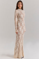 Isoline Peach Lace Maxi Dress