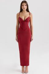 Romy Wine Mesh Bodycon Maxi Dress