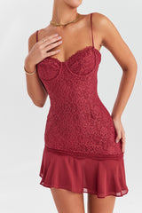 Mistress Rocks Sangria Lace Mini Dress - SALE