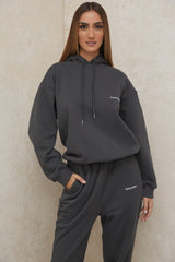 Halo Charcoal Cotton Fleece-Back Oversized Hoodie