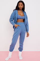 Storm Azure Cotton Fleece-Back Zip Through Hoodie