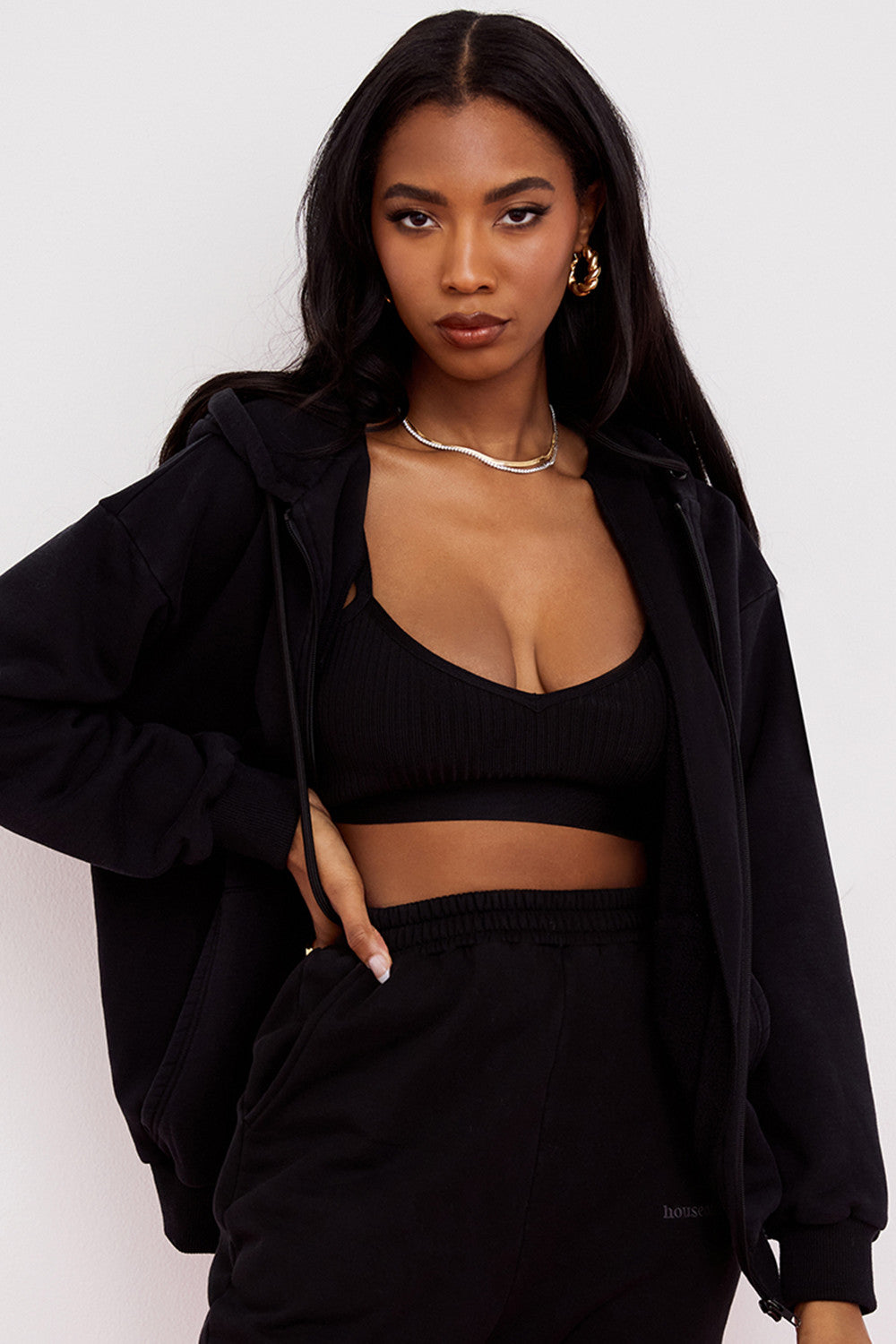 Storm Ink Cotton Fleece-Back Zip Through Hoodie