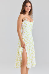 Yvette Lemon Floral Print Georgette Midi Dress