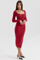 Eliane Red Bodycon Midi Skirt
