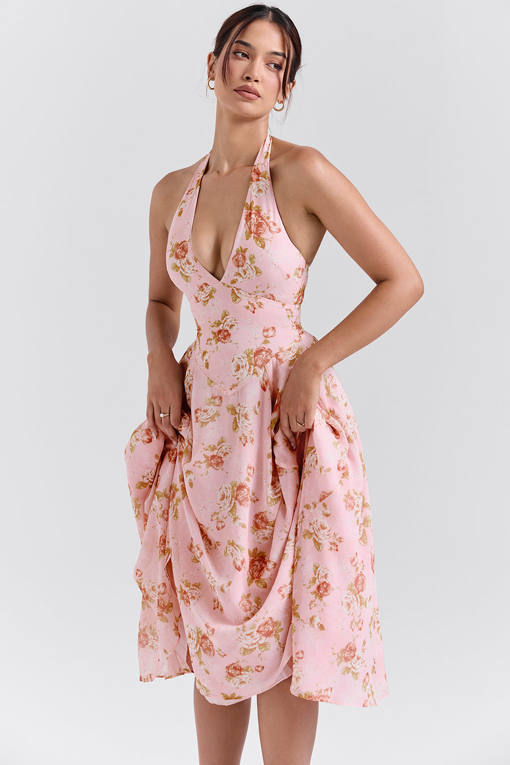 Solada English Vintage Rose Print Georgette Halter Sundress