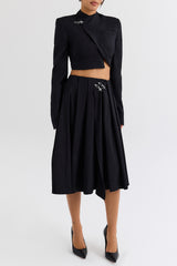 Mistress Rocks Black Pleated Wrap Front Midi Skirt - SALE