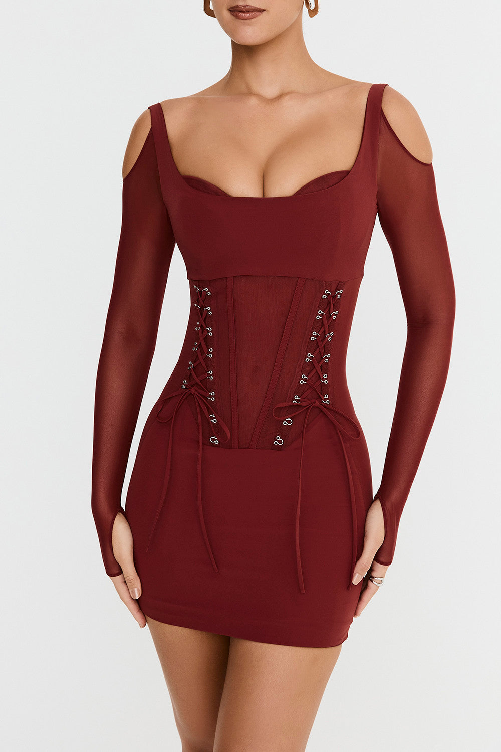 Mistress Rocks Dark Cherry Lace Up Corset Mini Dress - SALE