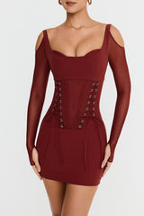 Mistress Rocks Dark Cherry Lace Up Corset Mini Dress - SALE
