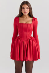 Nina Holly Red Removable Bow Tulle Mini Dress - SALE