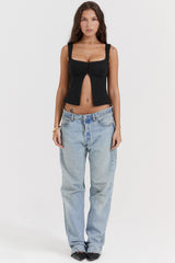 Noura Black Lace Trim Top