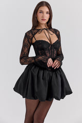 Beauty Black Lace Puffball Mini Dress
