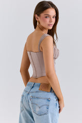 Anja Mocha Georgette Cap Sleeve Corset Top
