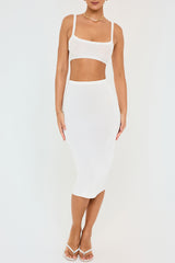 Mistress Rocks White High Waist Knit Midi Skirt - SALE
