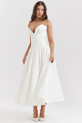 Lady White Strapless Midi Dress