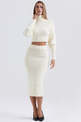 Mishka Cream Soft Boucle Knit Midi Skirt - SALE