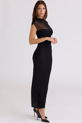 Orelia Black Draped Mesh Maxi Dress