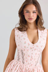 Carmel Pink Stretch Cotton Floral Print Mini Dress