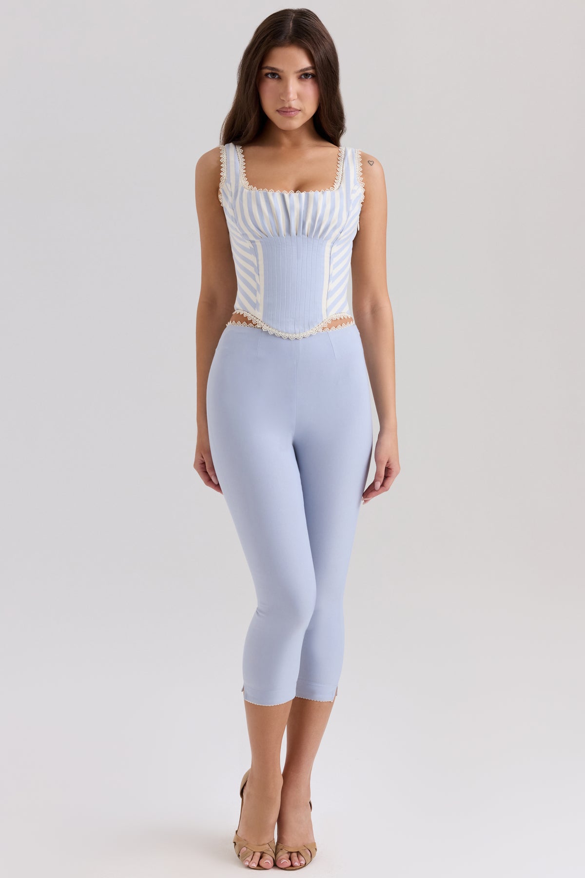 Carella Blue Stretch Twill Fitted Capri Trousers