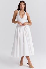 Marilyn White Cotton Halter Midi Sundress