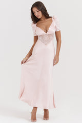 Rafaela Soft Peach Pure Silk & Lace Dress
