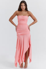 Ivana Apricot Gathered Asymmetric Dress