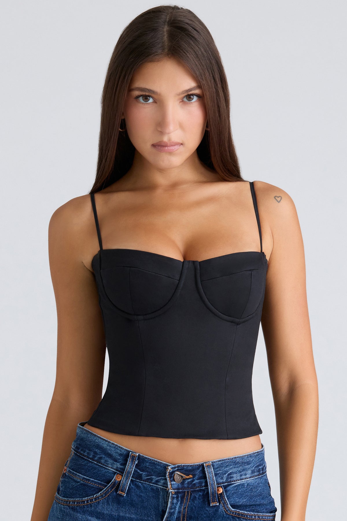 Samaria Black Stretch Twill Cupped Corset Top