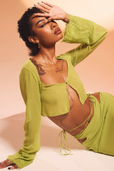 Tara Lime Green Georgette Cropped Top