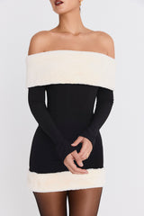 Mistress Rocks Black & Ivory Faux Fur Trim Mini Skirt - SALE