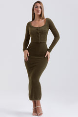 Gene Khaki Soft Fluffy Knit Cardigan - SALE