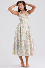 Adabella Pale Blue Meadow Print Cotton Halter Sundress