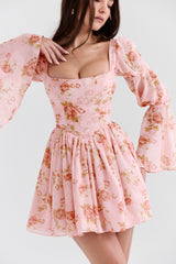 Sancia English Vintage Rose Print Puff Sleeve Mini Dress