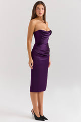 Santana Grape Satin Strapless Midi Dress