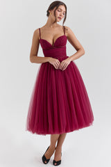 Countess Cabernet Tulle Midi Dress - SALE