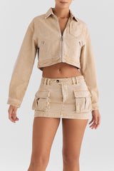 Mistress Rocks Camel Denim Cargo Skirt - SALE