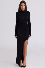 Anais Black Thigh Split Gathered Maxi Dress