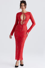 Lisandra Red Lace Maxi Dress