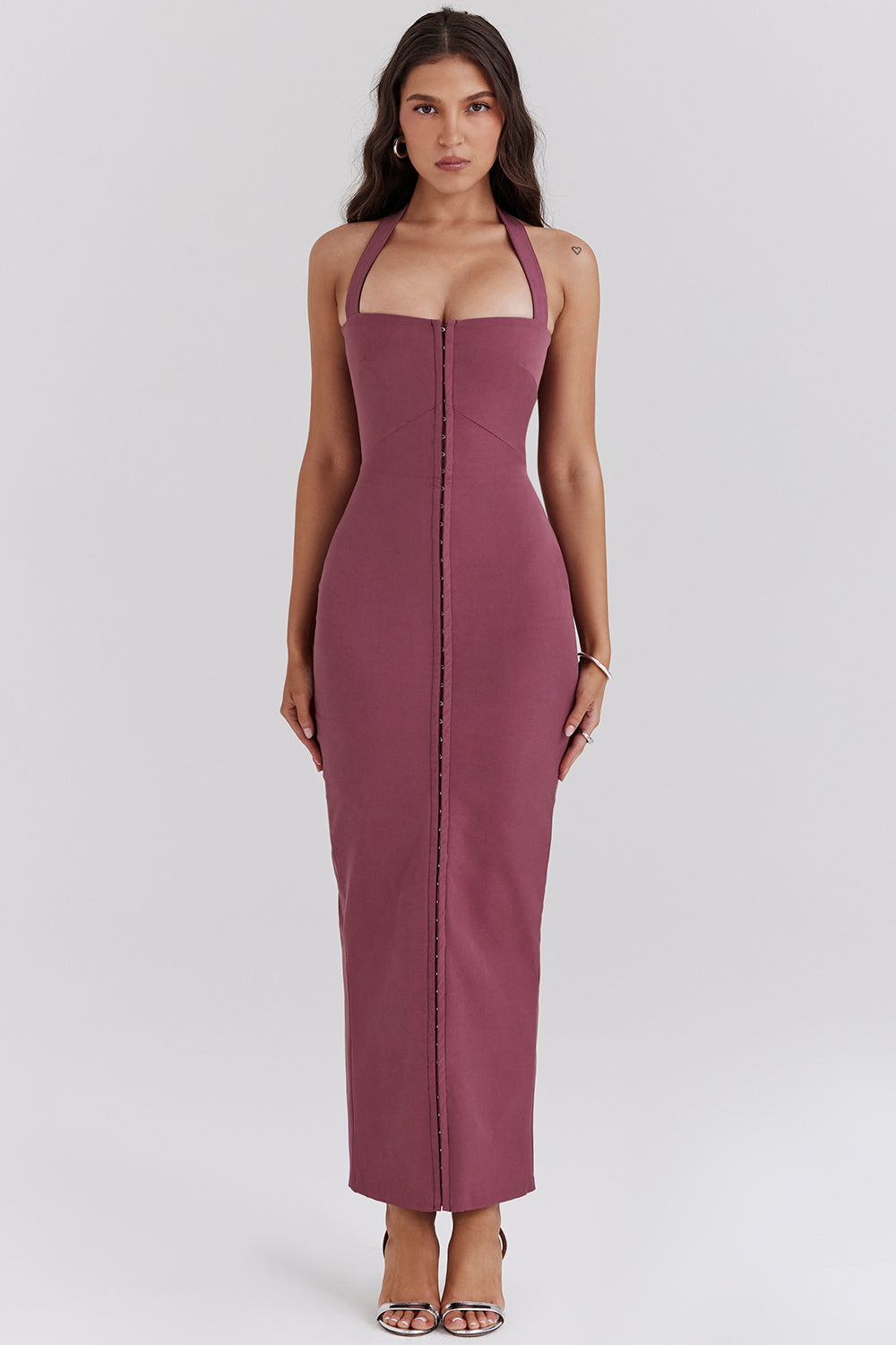 Mia Mulberry Twill Halter Maxi Dress