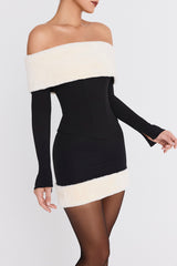 Mistress Rocks Black & Ivory Faux Fur Trim Mini Skirt - SALE