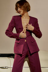 Theodora Wine Deep V Blazer