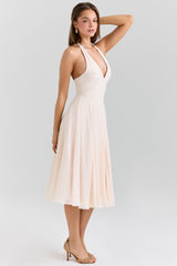 Solada Vintage Cream Georgette Halter Sundress