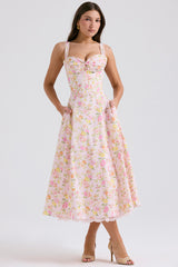 Rosalee Pink Meadow Print Cotton Bustier Sundress