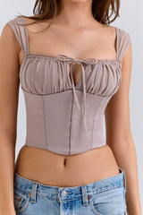Anja Mocha Georgette Cap Sleeve Corset Top
