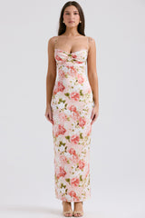 Josefina Pink Peony Print Satin Maxi Dress