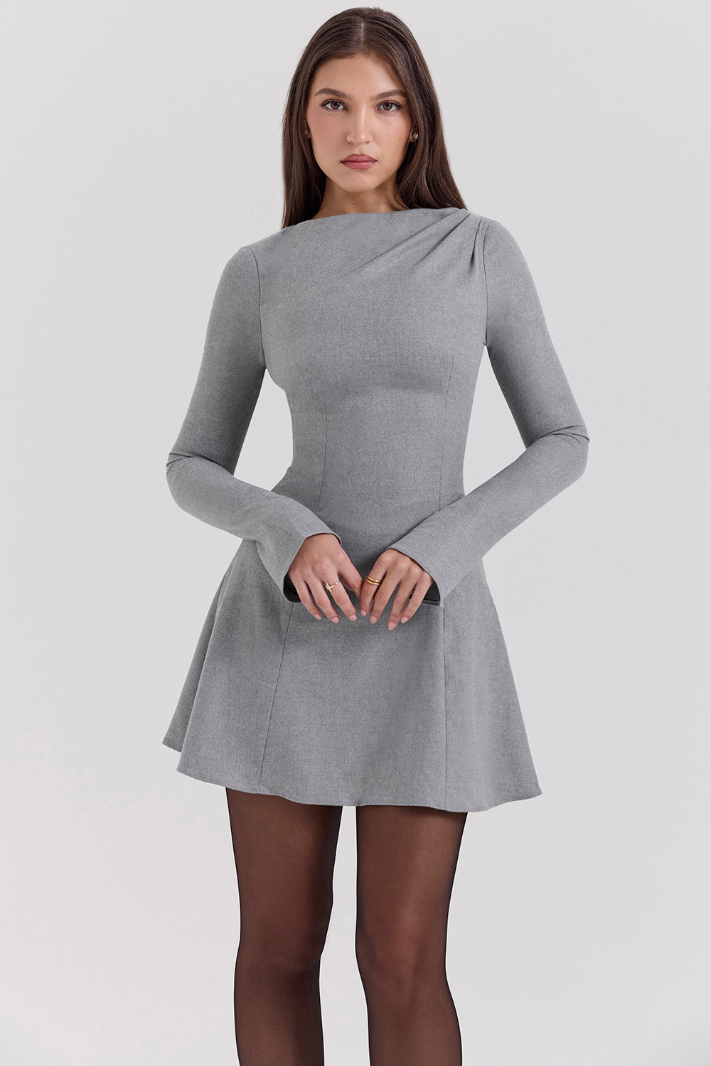 Angelique Grey A-Line Long Sleeve Mini  Dress - SALE