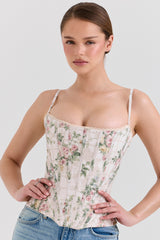 Cadie Cream Floral Cotton Corset Top