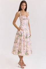 Rosalee Pink Floral Corset Midi Dress